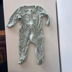 Baby Mori organic cotton onesie Cozy Striped Green and White Footie 3-6 months